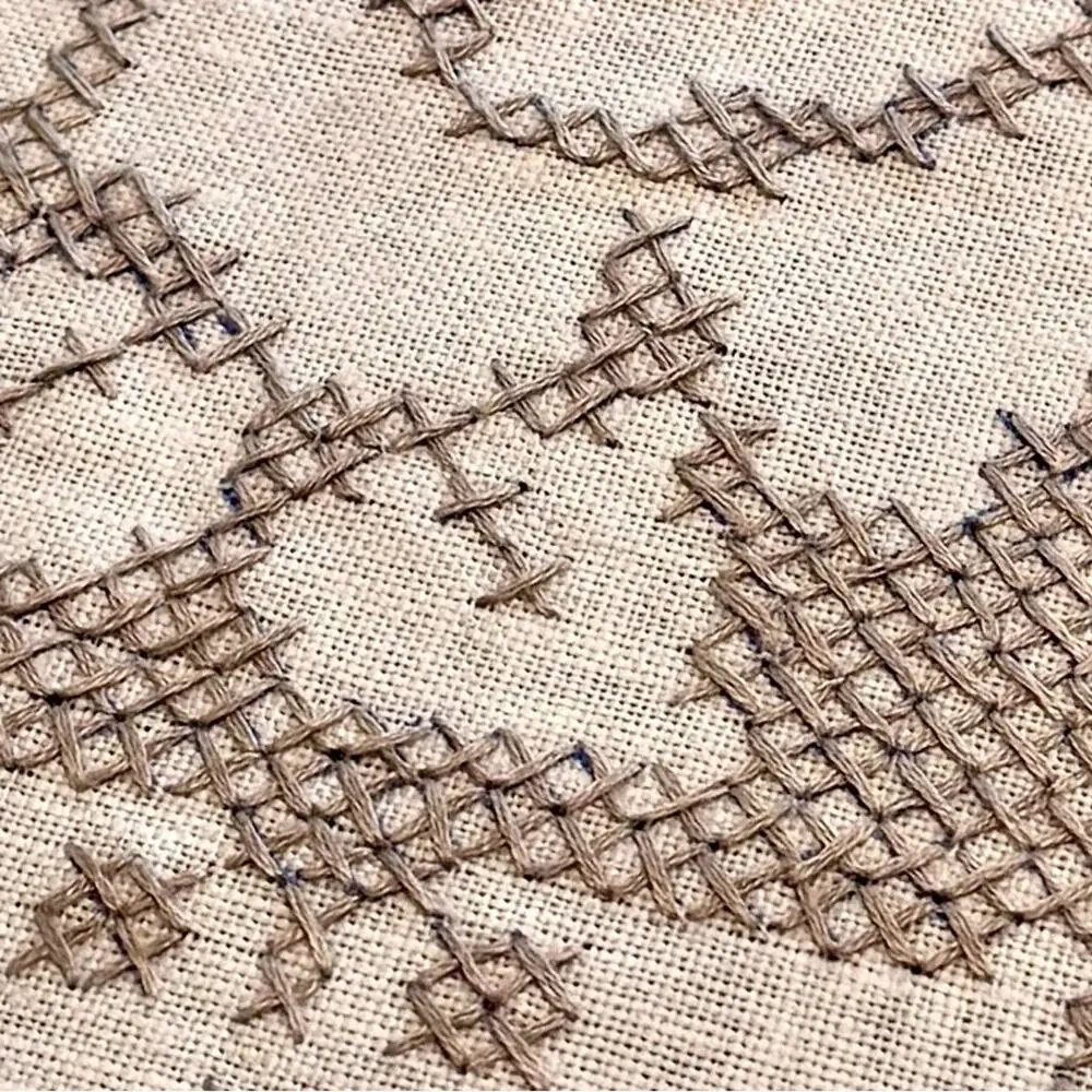 Vintage Tablecloth Cross Stitch Linen Hand Embroidered Scalloped Rectangle 88”